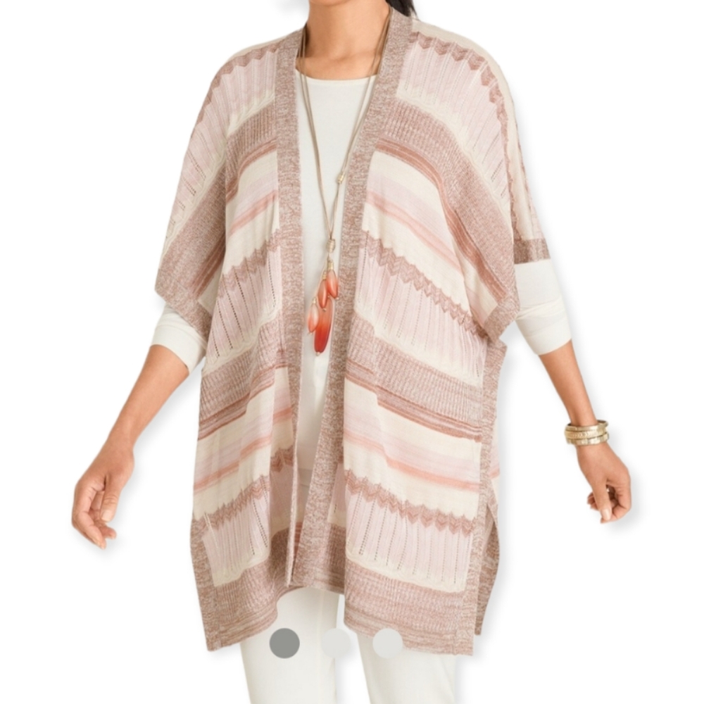 NWOT Chicos pink & tan textured stripe metallic ruana Womens Large XLarge